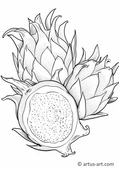 Цветная страница с драконовым фруктом в фруктовом салате